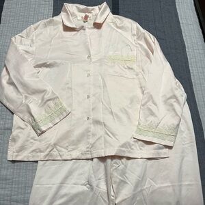 Oscar de la Renta Pink Label Blush Pajama Set with Lace Trim